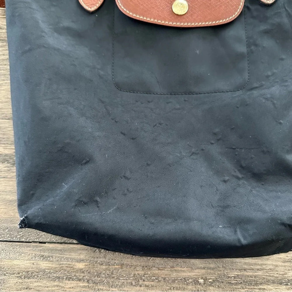 Longchamp Le Pliage Shopping Modele Depose  Black travel tote bag brown Leather - Picture 8 of 9